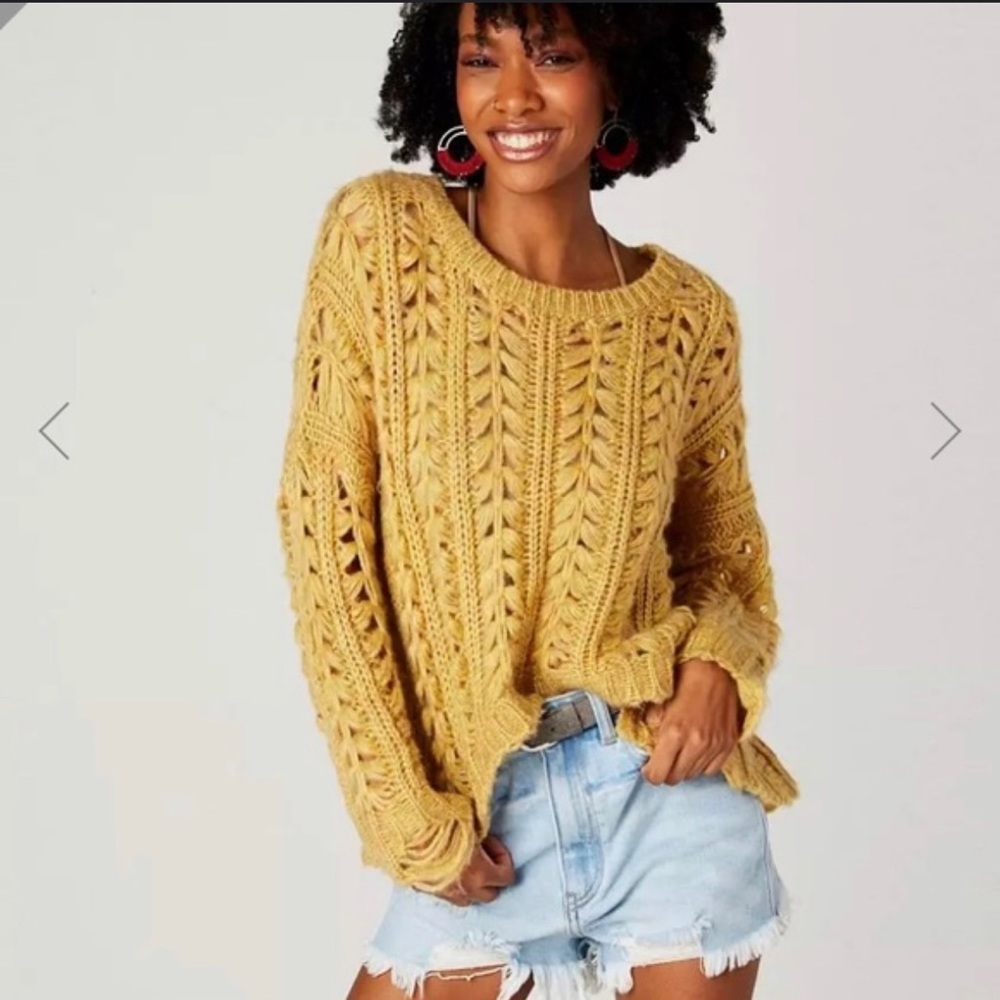 BKE Destructed Open Weave Sweater